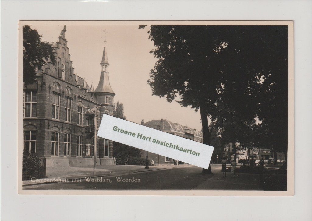 Woerden - Gemeentehuis met Westdam * Fotokaart * 260607-09, Ophalen of Verzenden, 1920 tot 1940, Ongelopen, Utrecht