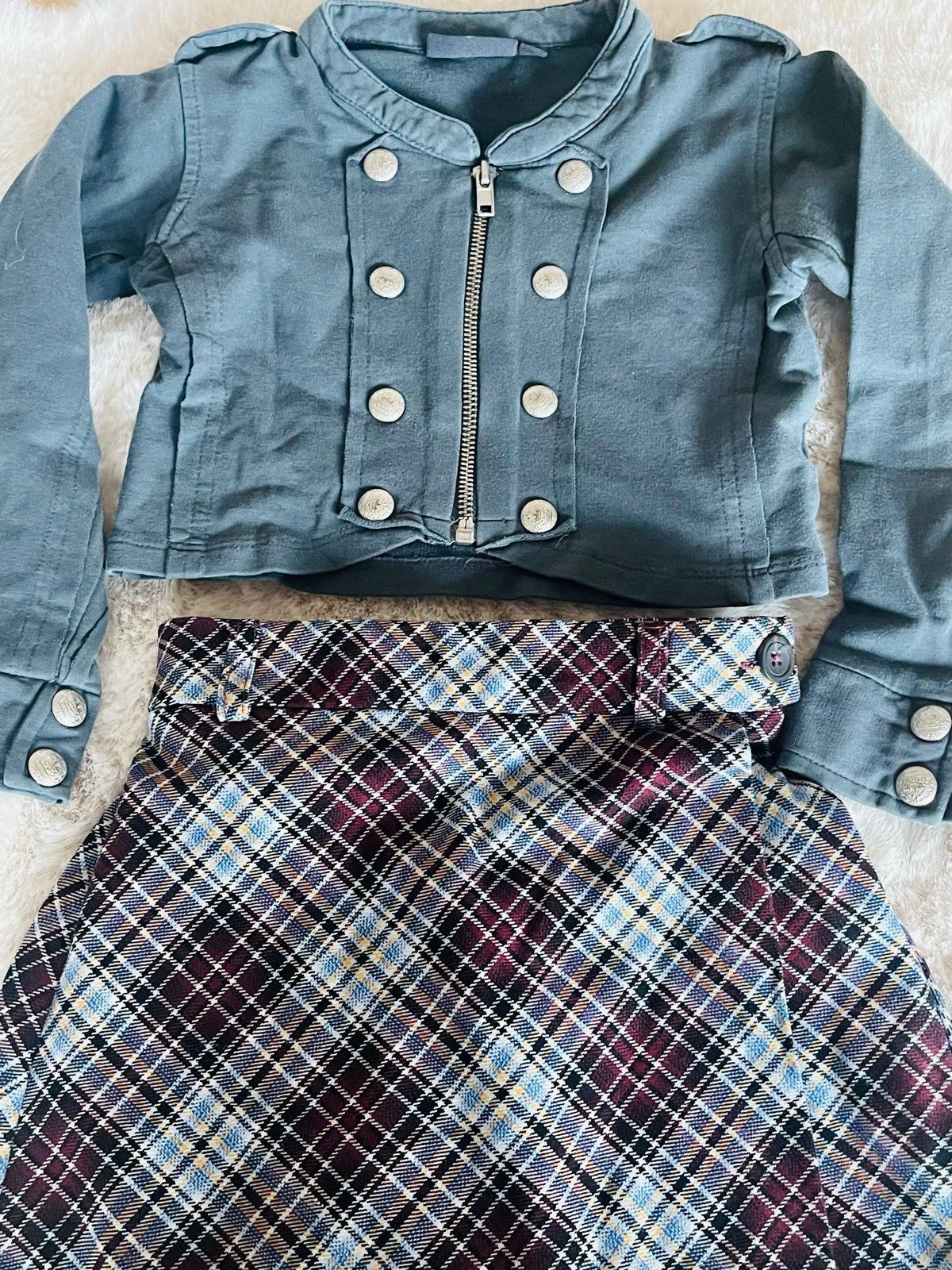 Leuke set: jasje en geruite rok voor meisjes, Ophalen of Verzenden, Zo goed als nieuw, Meisje, Setje