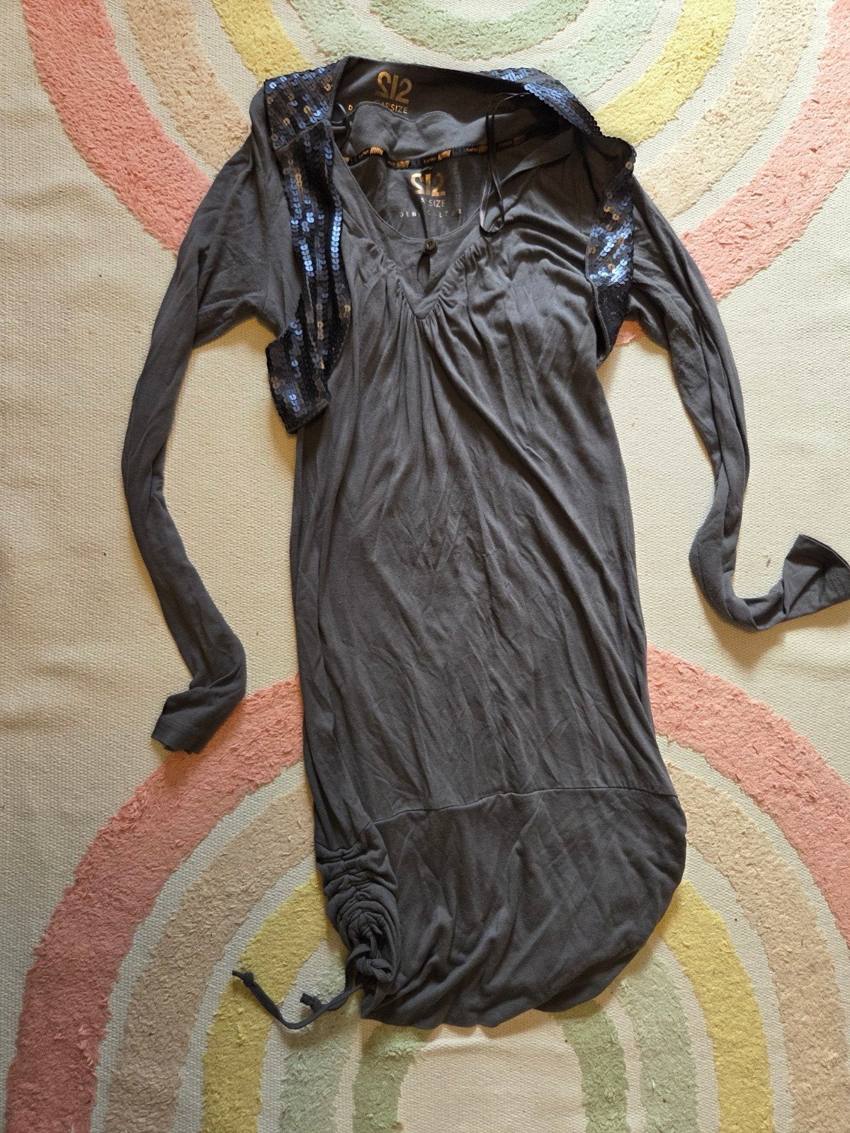 Grijze viscose jurk met paillet glitter gilet capsize maat l, Maat 38/40 (M), Capsize, Ophalen of Verzenden, Zo goed als nieuw