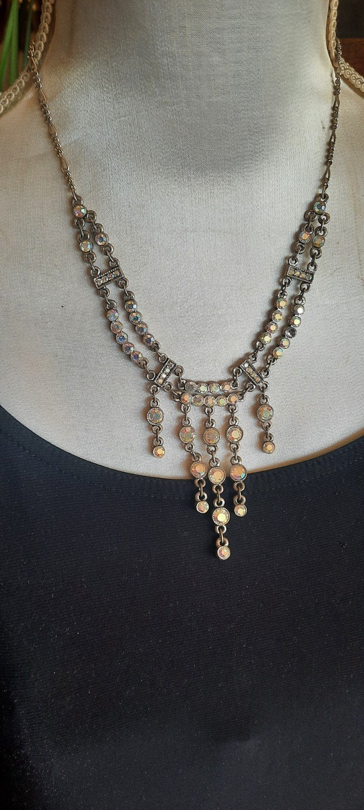 Vintage ketting,met Swarovski kristal,aurora borealis., Sieraden, Tassen en Uiterlijk, Ophalen of Verzenden, Overige materialen
