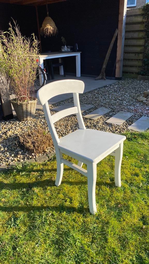 2 Witte houten eetkamerstoelen, Ophalen, Gebruikt, Hout