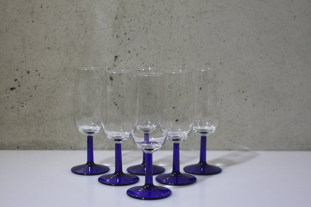 6 Royal Leerdam Flair – Champagne flute - Kobalt been & voet, Ophalen of Verzenden, Zo goed als nieuw, Overige typen