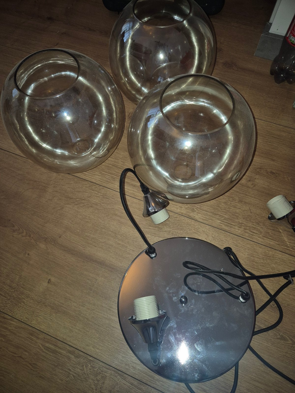 Hanglamp Vilmar 3-lichts chroom met amber D glas, Ophalen, Modern, Industrieel, Nieuw, E27 (groot)