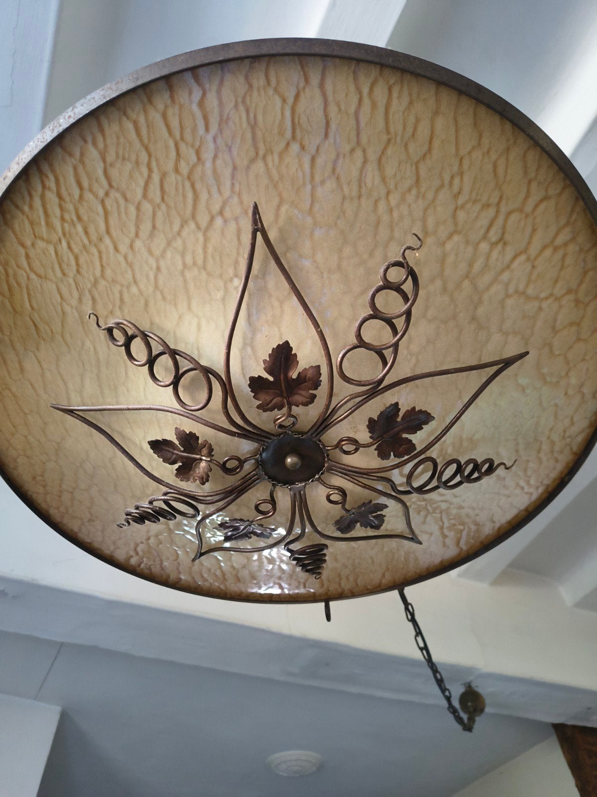Vintage plafondlamp met smeedijzeren decoratie, Ophalen