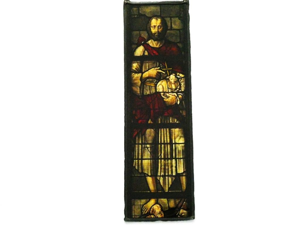 Oud glas in lood hanger Johannes De Doper St. Janskerk Gouda, Antiek en Kunst, Ophalen of Verzenden