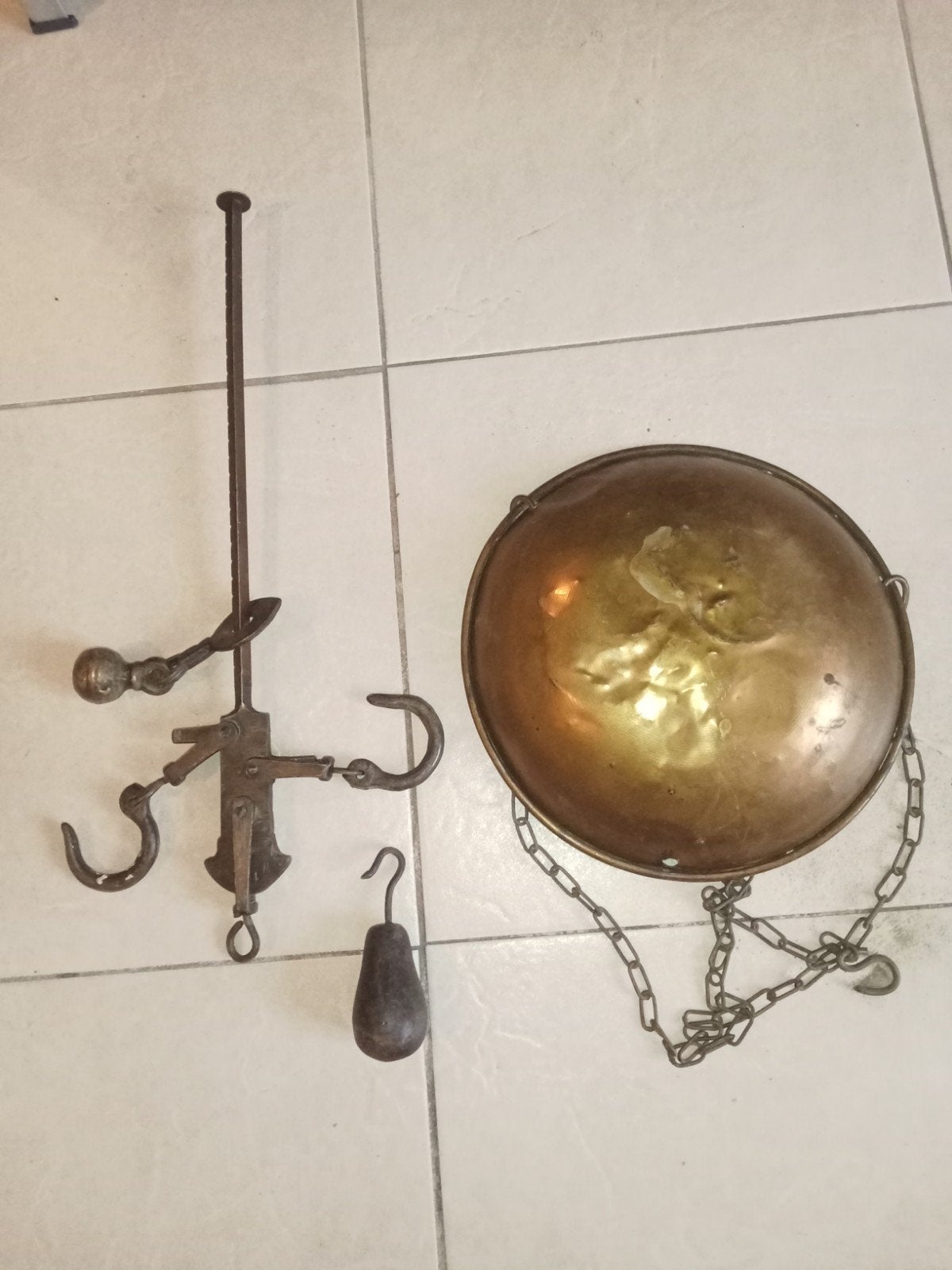 Antieke Messing Hangweegschaal - Romeinse Balans, Ophalen of Verzenden