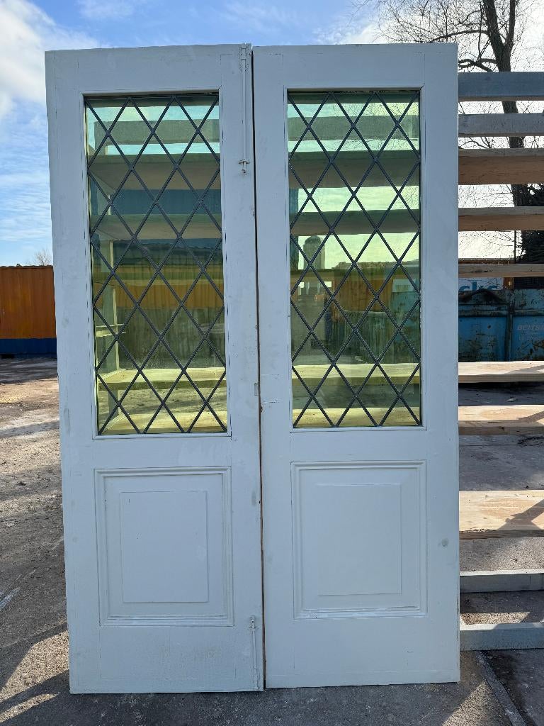 Set openslaande deuren met glas in lood 210x131cm