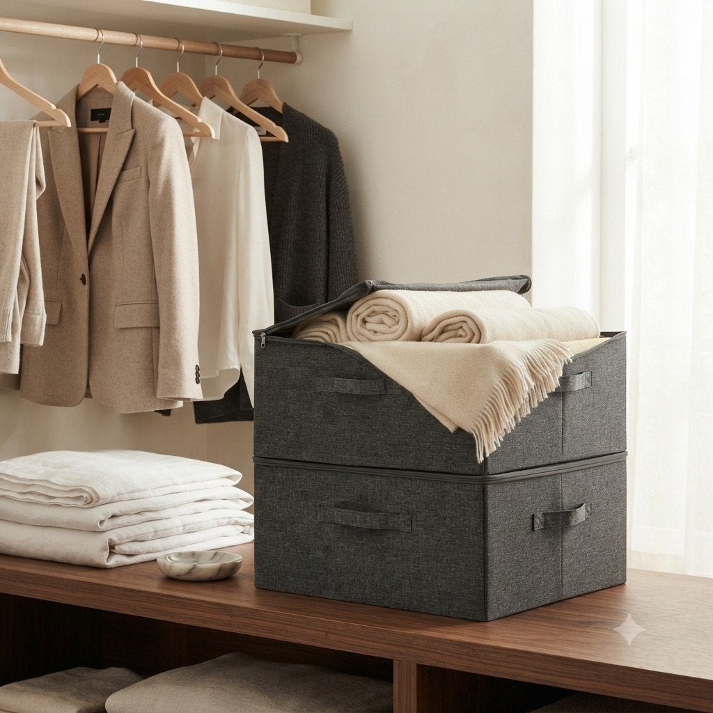 NIEUWE Opbergboxen stof 2 stuks antraciet 43x34x23 cm, Overige materialen, Minder dan 50 cm, Venlo, Met klep(pen)
