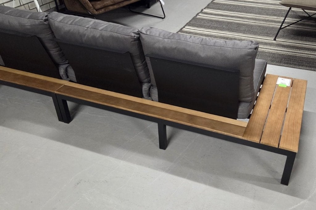 Lange tuinbank loungebank aluminium stof hout terras tuin, Tuin en Terras, Ophalen, 4 zitplaatsen, Aluminium, Zo goed als nieuw