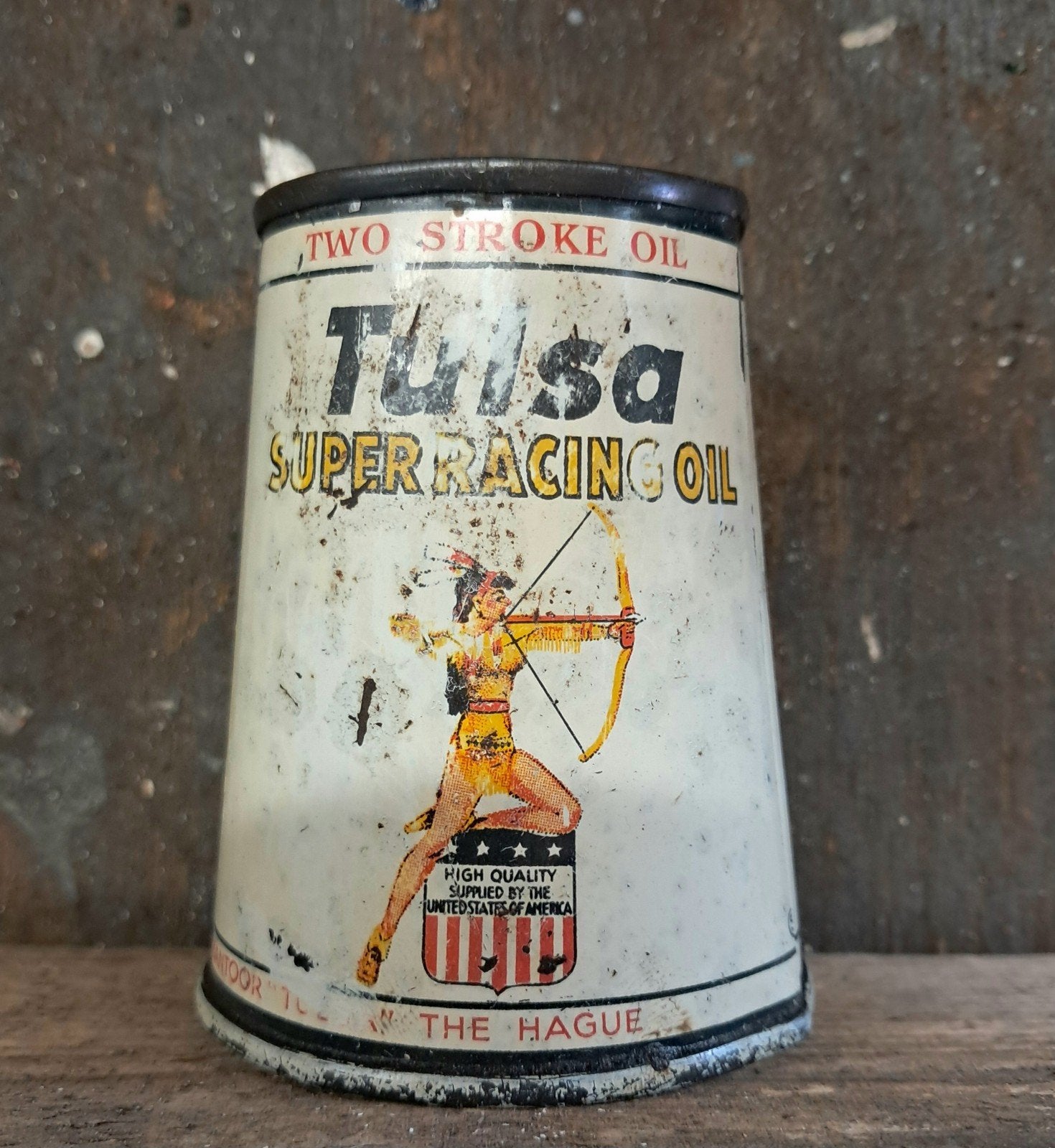 Tulsa conisch olieblik motorolie Zeldzaam, Verzamelen, Merken en Reclamevoorwerpen, Verzenden