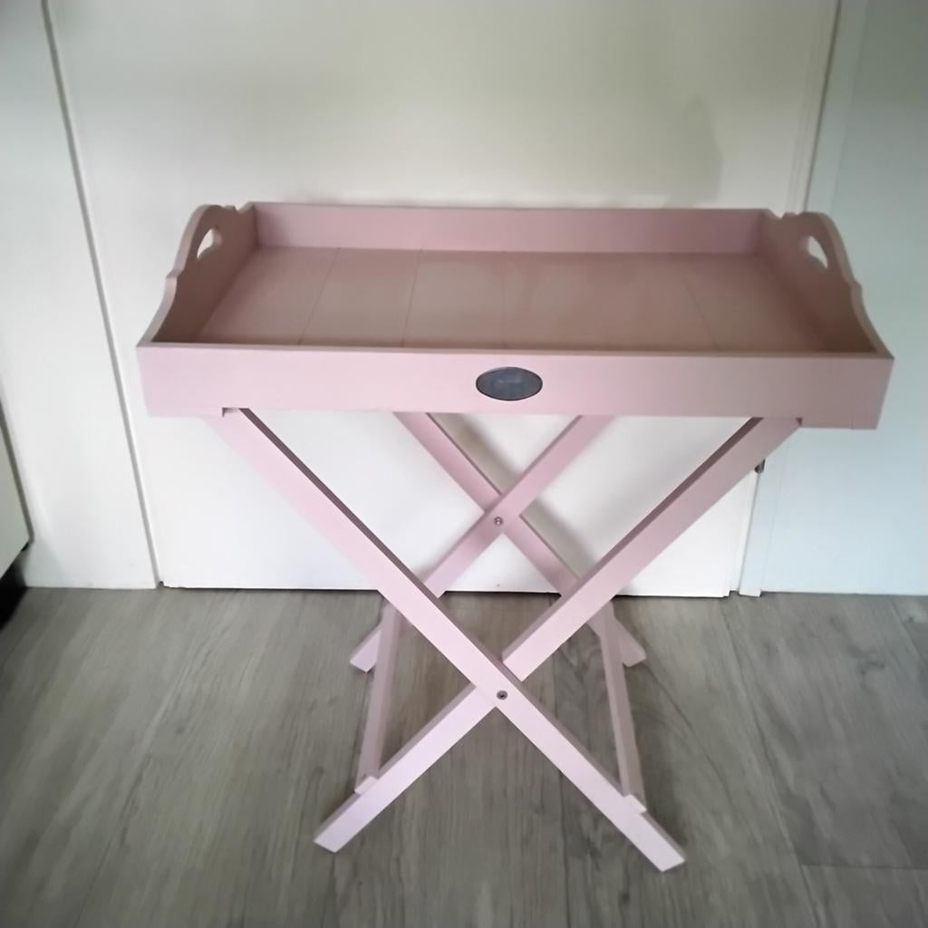 Roze houten butler tray  "living", Ophalen, Zo goed als nieuw, Rechthoekig, Hout