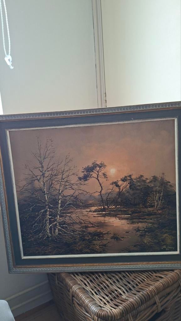 Schilderij Jos Leurs - Landschap met water en bomen (50x60), Ophalen of Verzenden