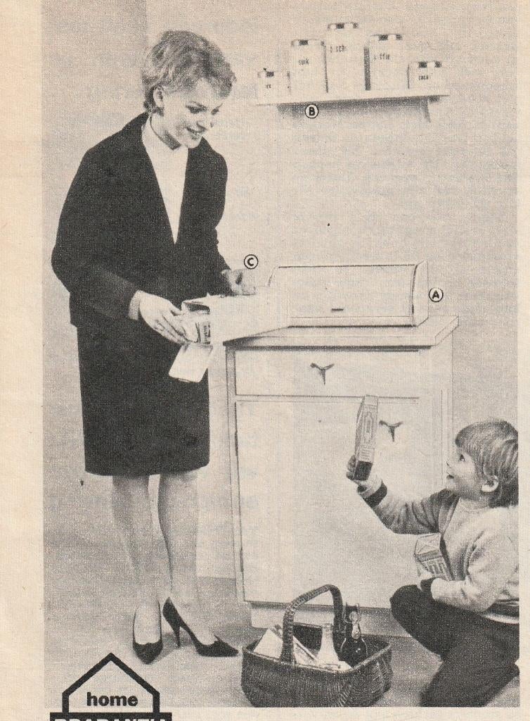 Retro reclame 1963 Brabantia broodtrommel koektrommel bussen, Verzamelen, Verzenden, Overige typen