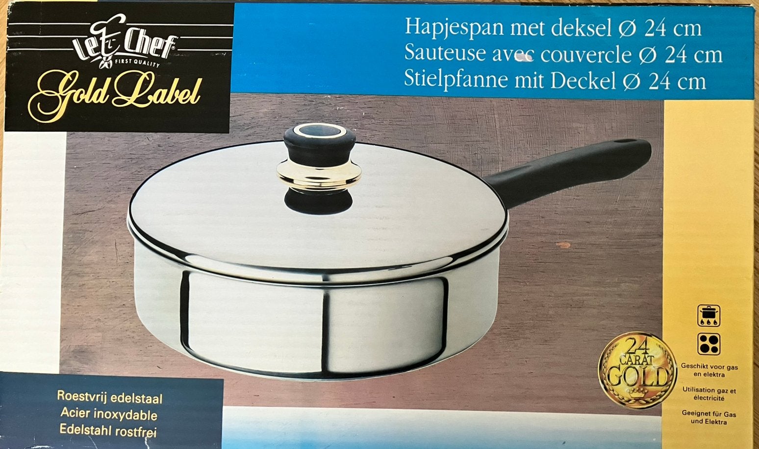 Nieuw: Le Chef Hapjespan met Deksel Ø 24 cm RVS, Huis en Inrichting, Met deksel, Ophalen of Verzenden, Nieuw, Rvs