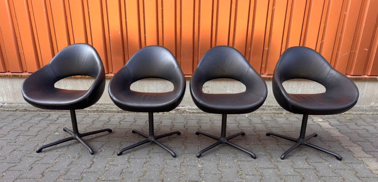 Artifort Shark stoelen (4x) zwart leer - in nieuwstaat!, Huis en Inrichting, Ophalen, Luxe design, Zwart, Zo goed als nieuw