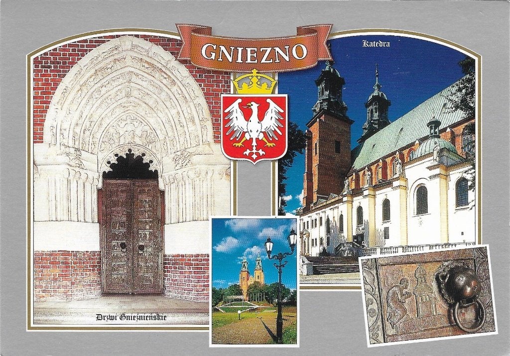 Ansichtkaart  	Gniezno (Polen)	Kathedraal	4-luik, Verzenden, 1980 tot heden, Gelopen, Overig Europa