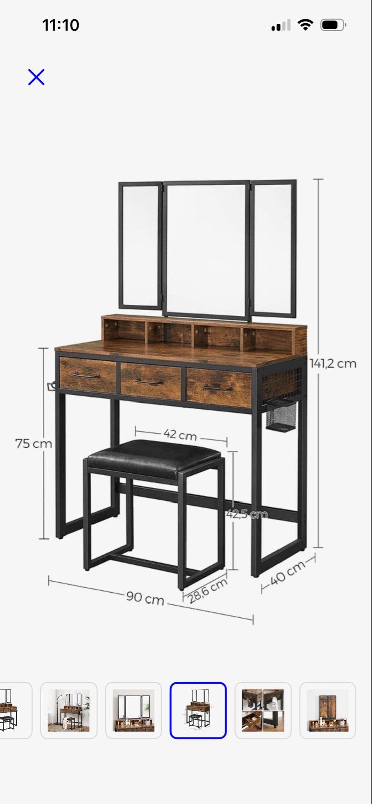 Kaptafel met spiegel en kruk - Industrieel design, Huis en Inrichting, Ophalen, 100 tot 150 cm, 50 tot 100 cm, Zo goed als nieuw