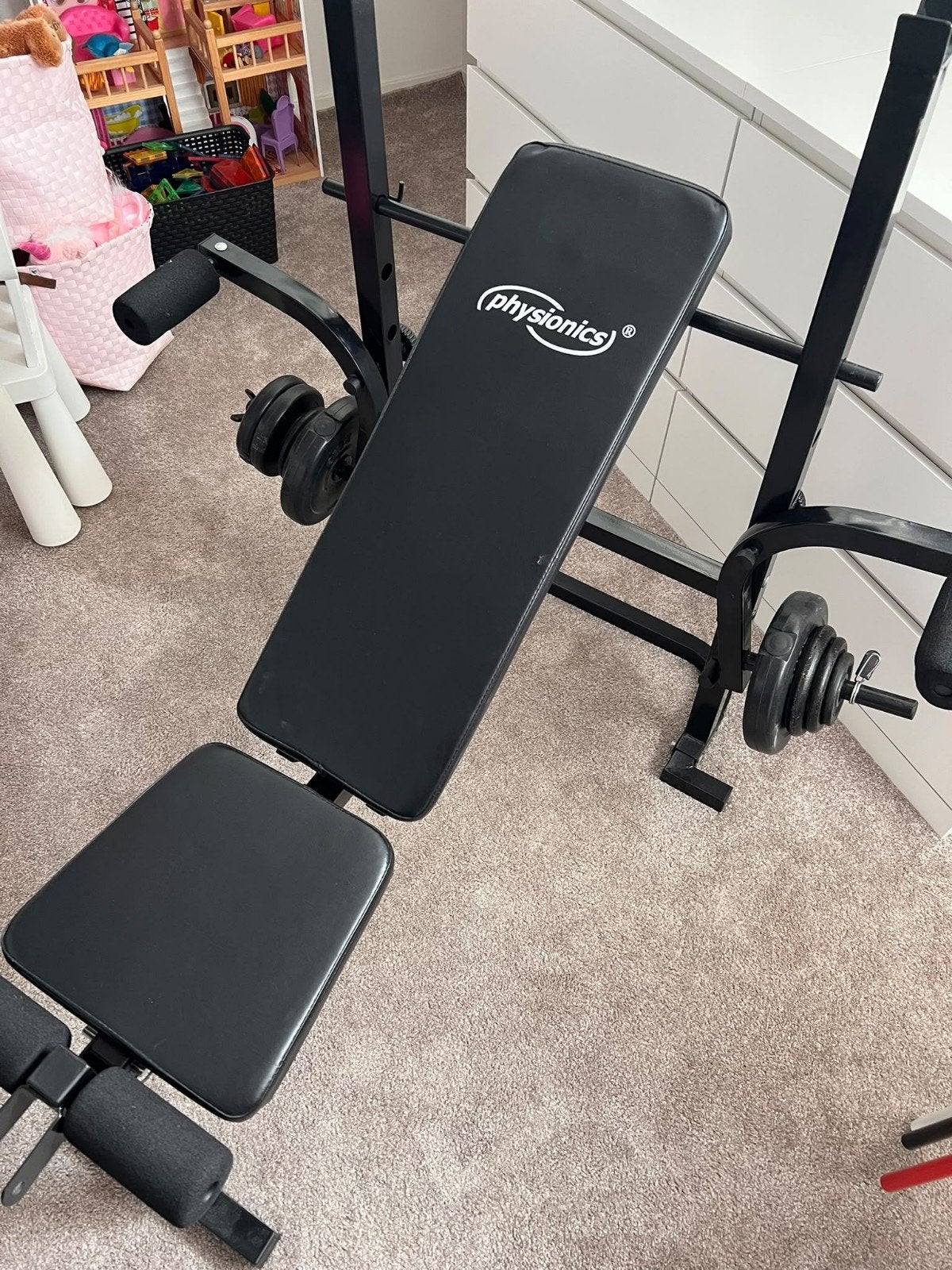 Physionics Flat Bench Fitness bank (exclusief gewichten), Ophalen, Gebruikt, Krachtstation