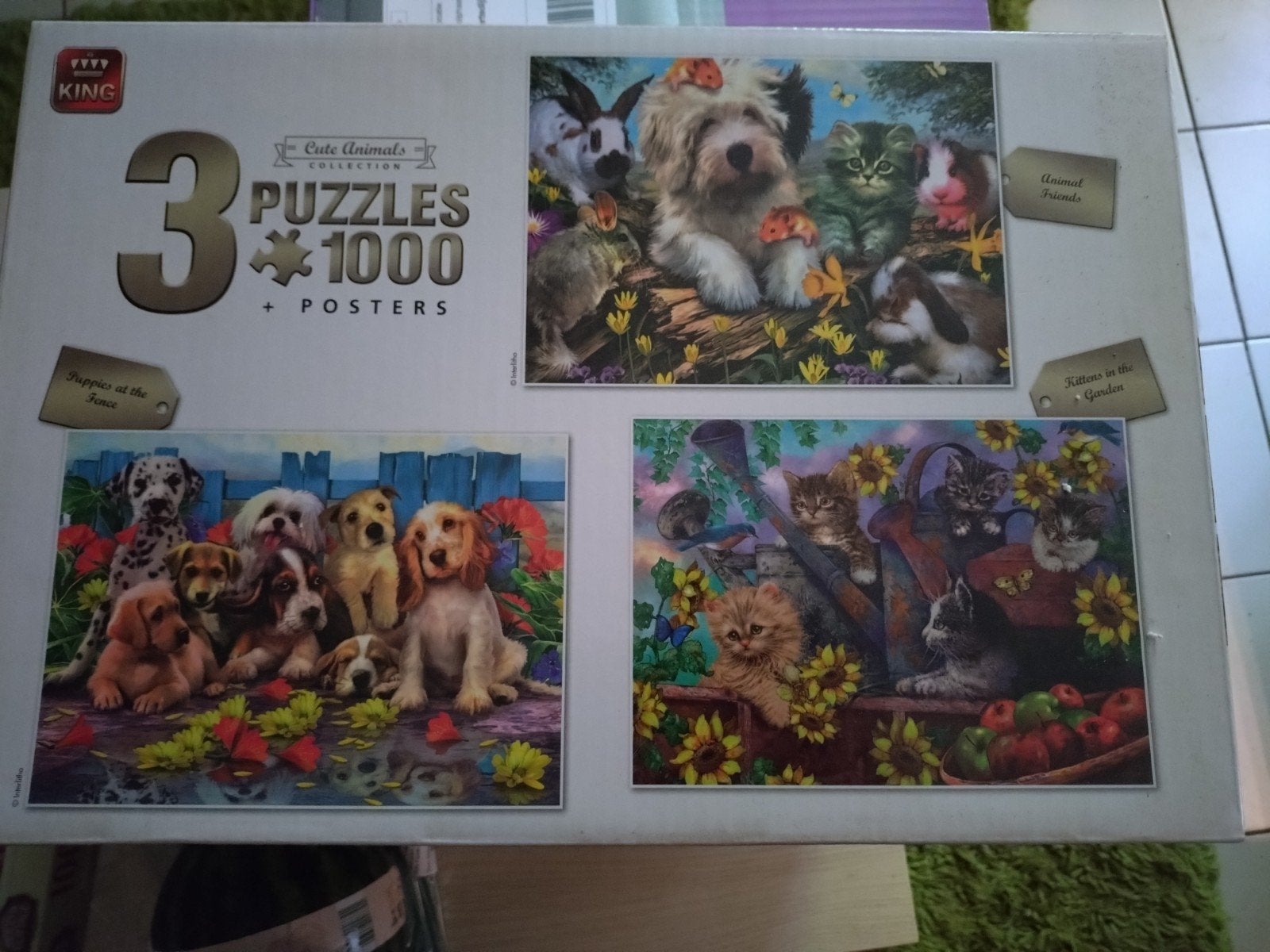 3 legpuzzels in 1 doos, Ophalen of Verzenden, 500 t/m 1500 stukjes, Zo goed als nieuw