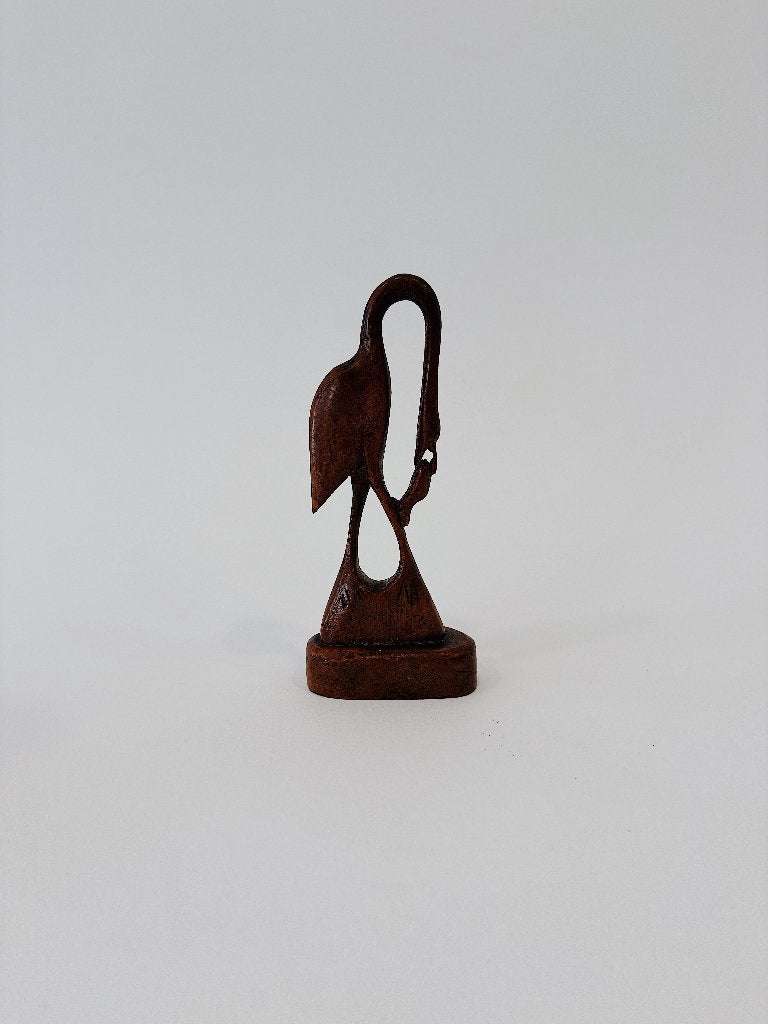 VINTAGE HOUTEN BEELD | REIGER MET VIS, Ophalen of Verzenden