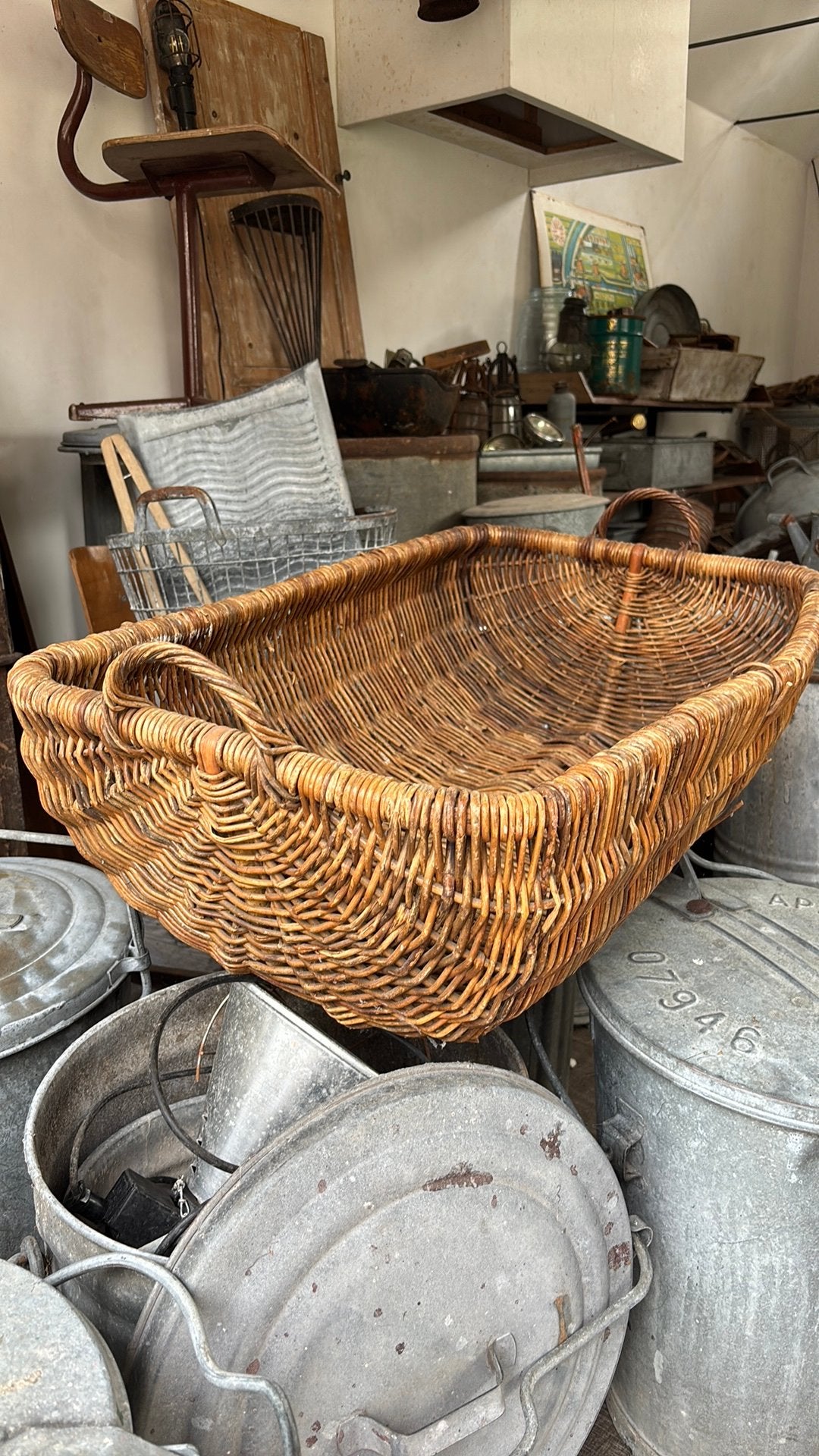 Grote rietenmand mand brocante, Ophalen of Verzenden, Zo goed als nieuw, Rond, Riet