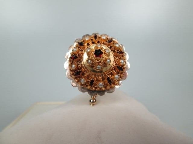 Antieke Mutsknop Broche Speld ca.1918, Sieraden, Tassen en Uiterlijk, Antieke sieraden, Verzenden, Goud, Broche, Met edelsteen