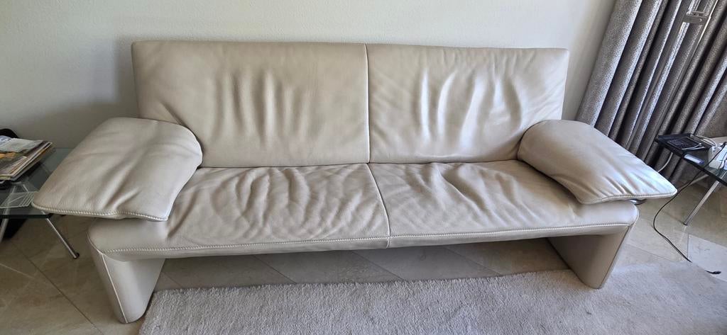 Lichte leren driezitsbank-Comfort. Merk Jorilinea JR8700., Gebruikt, 150 tot 200 cm, Driepersoons, Ophalen of Verzenden