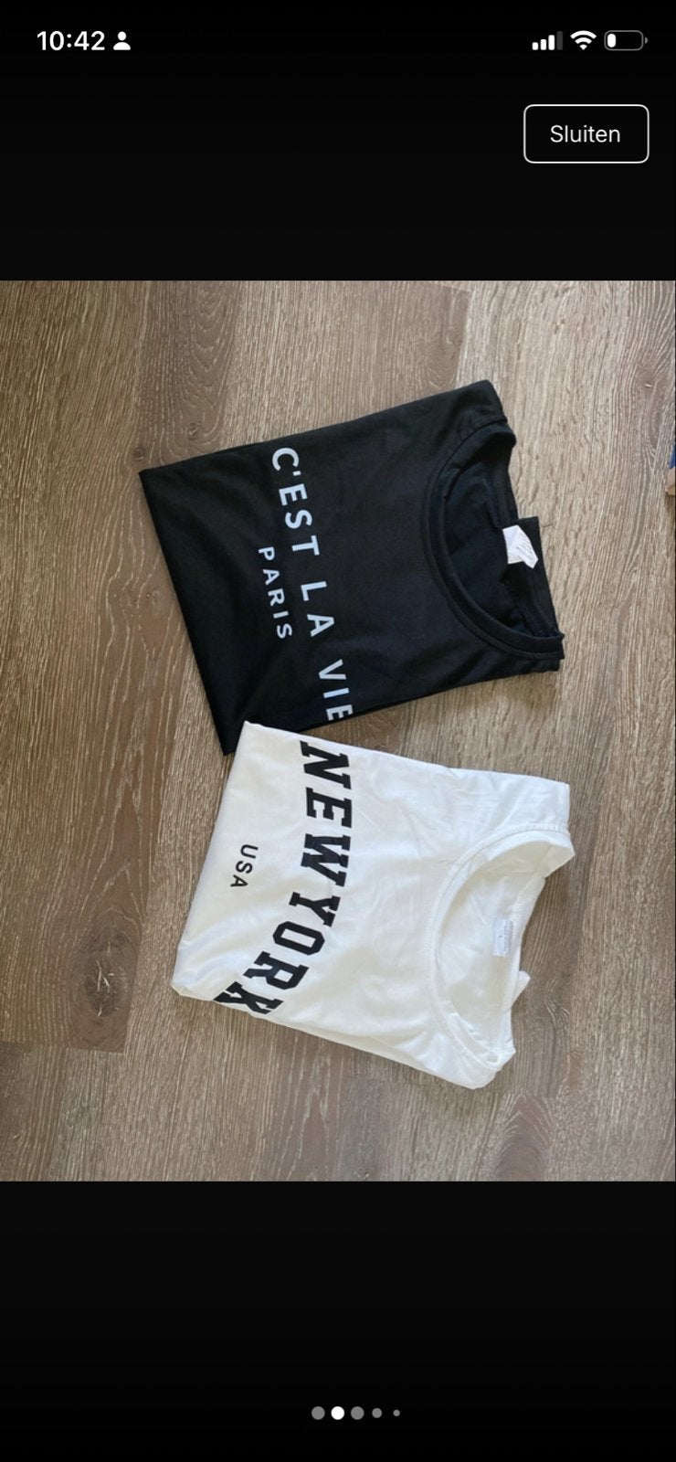 Set van 2 T-shirts: Zwart 'C'est la Vie' en Wit 'New York', Kleding | Dames, Maat 38/40 (M), Meerkleurig, Ophalen of Verzenden
