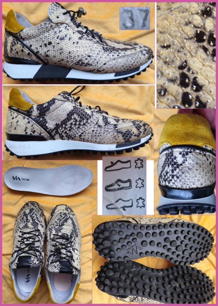 VIAVAI  beige leren sneakers met dierenprint maat 37 zgn, Via Vai, Overige kleuren, Ophalen of Verzenden, Sneakers of Gympen