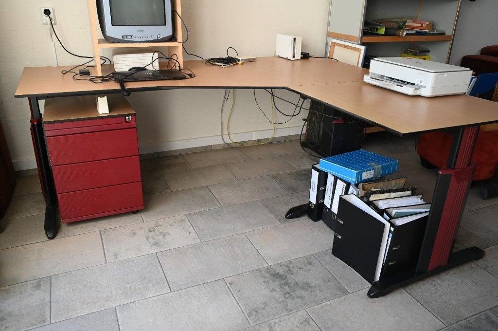 Drentea hoekbureau + ladeblok in nette staat, Huis en Inrichting, Bureaus, Gebruikt, Hoekbureau, Drentea, Scandinavisch, In hoogte verstelbaar