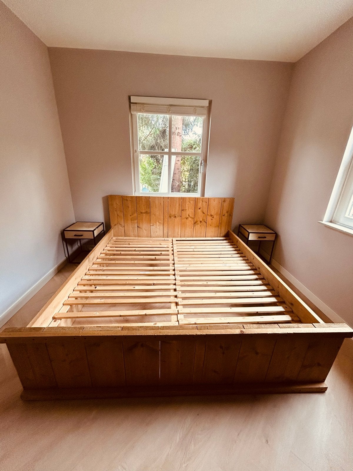Steigerhouten tweepersoonsbed 180x200, Ophalen, Gebruikt, Steigerhout, Tweepersoons