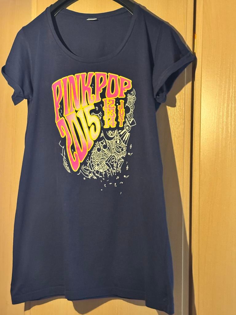 Dames Pinkpop 2015 T-shirt - Maat L, Blauw, Maat 42/44 (L), Ophalen of Verzenden, Korte mouw
