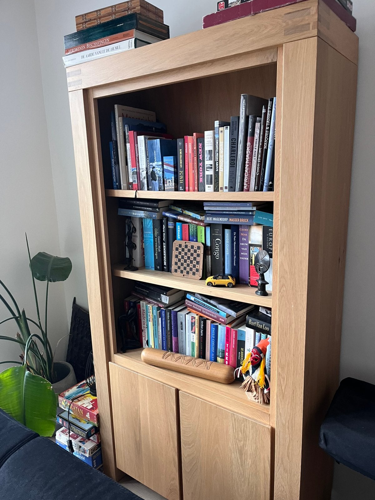 Boekenkast Goossens eiken naturel, Ophalen, Met deur(en), 100 tot 150 cm, 200 cm of meer