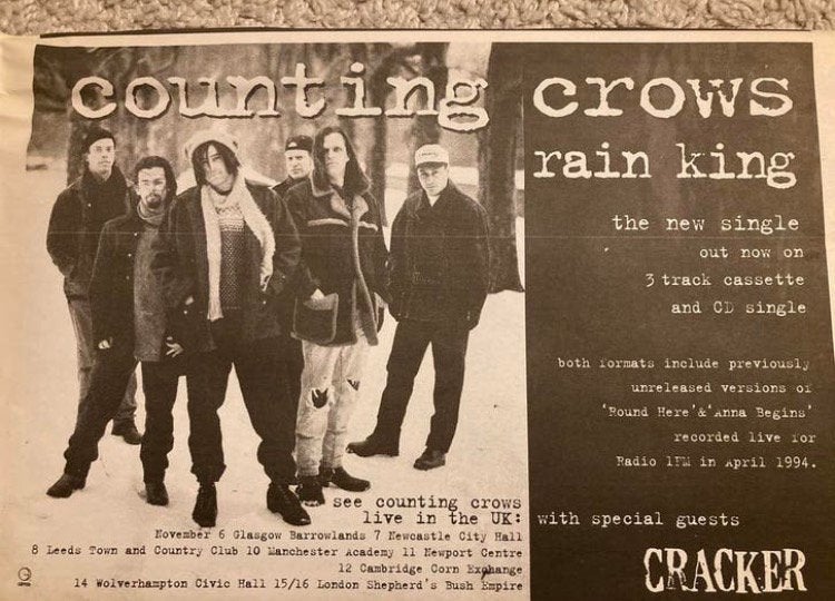 COUNTING CROWS Rain King tour A4 advertentie, Ophalen of Verzenden
