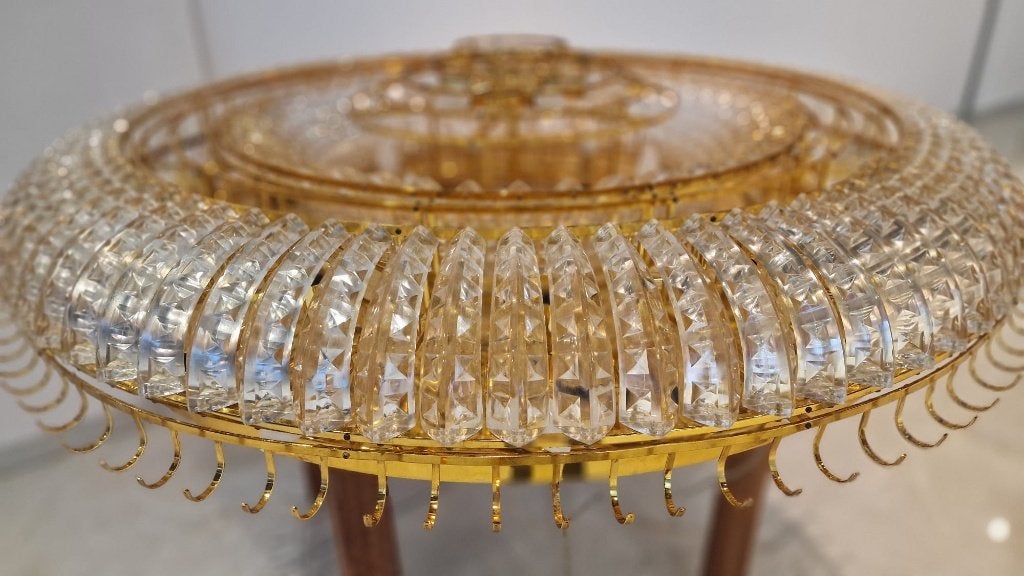 Vintage Kristallen Kroonluchter Goud Hollywood Regency, Huis en Inrichting, Lampen | Kroonluchters, Ophalen, Gebruikt, Glas