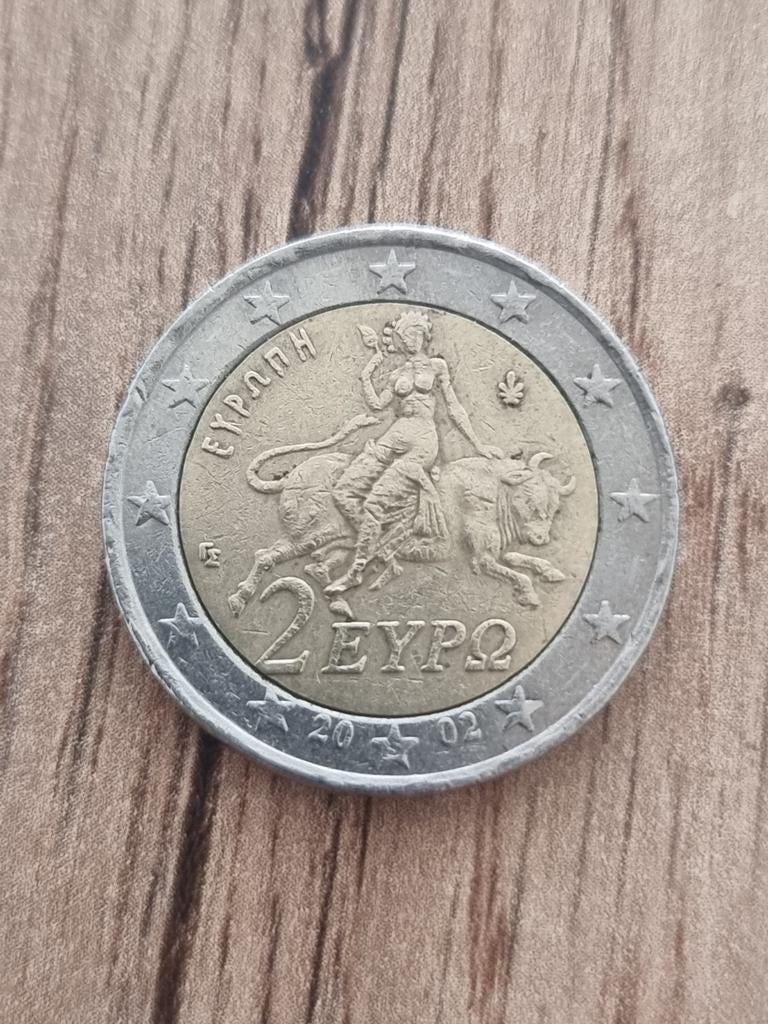 Griekse 2 Euro munt 2002 met Europa en de stier, Postzegels en Munten, Munten | Europa | Euromunten, Ophalen of Verzenden, Griekenland