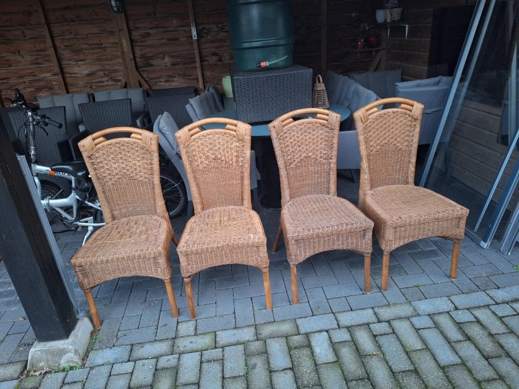4 eetkamerstoelen rotan, Huis en Inrichting, Ophalen, Gebruikt, Bruin, Hout