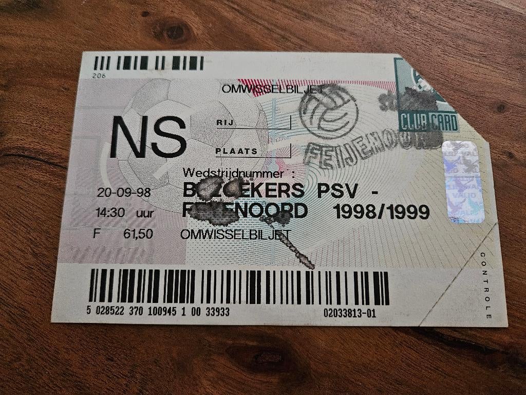 ⚽ Ticket Psv - Feyenoord 1998-1999 ⚽, Verzamelen, Ophalen of Verzenden, Zo goed als nieuw, Feyenoord, Overige typen