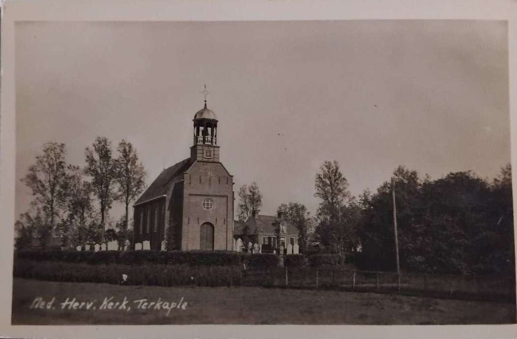 Fotokaart Ned. Herv. Kerk Terkaple (Friesland) - 1943, Ophalen of Verzenden, 1940 tot 1960, Gelopen, Friesland