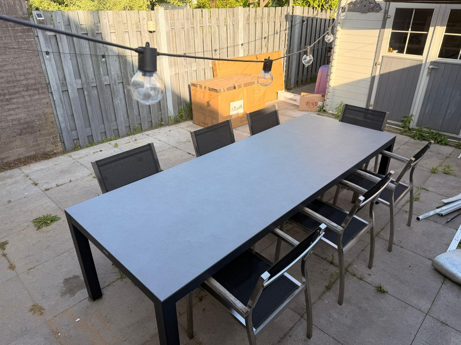 Grote tuintafel (270x100) met 7 stoelen - Composiet blad, Ophalen, Aluminium, Tuinset, Eettafel