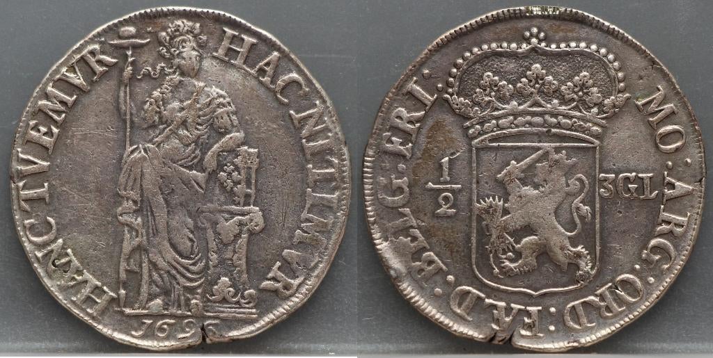 1/2 3 Gulden 1696 – halve 3 gulden 1696 Friesland, Postzegels en Munten, Munten | Nederland, Vóór koninkrijk, Verzenden, Zilver