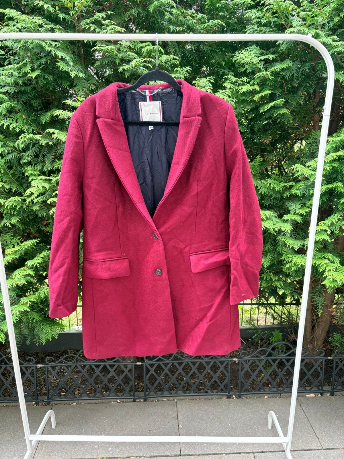 Tommy Hilfiger wollen jas, bordeauxrood, maat 44, Kleding | Dames, Ophalen of Verzenden, Zo goed als nieuw, Maat 42/44 (L), Rood
