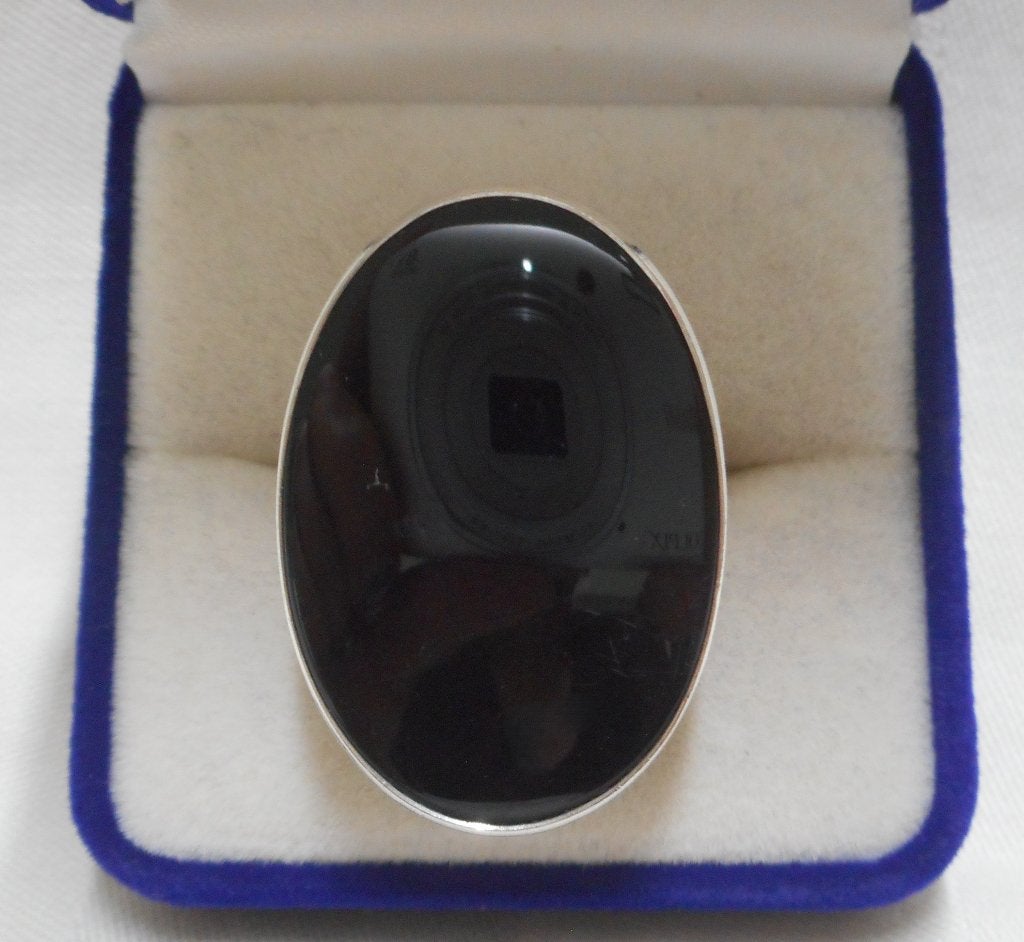 Zilveren verstelbare ring met onyx nr.993, 18 tot 19, Verzenden, Zo goed als nieuw, Dame