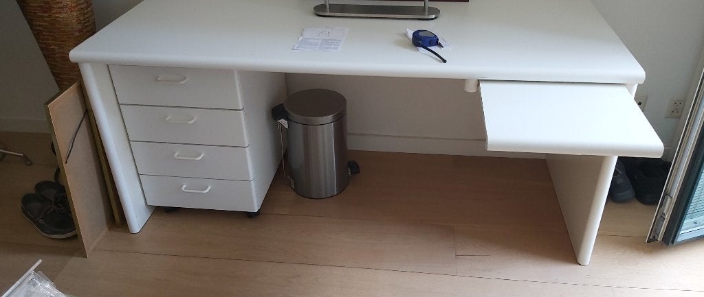Leren bureaustoel en ladekastje, Huis en Inrichting, Bureaus, Ophalen, Met lades, Hout, Zo goed als nieuw