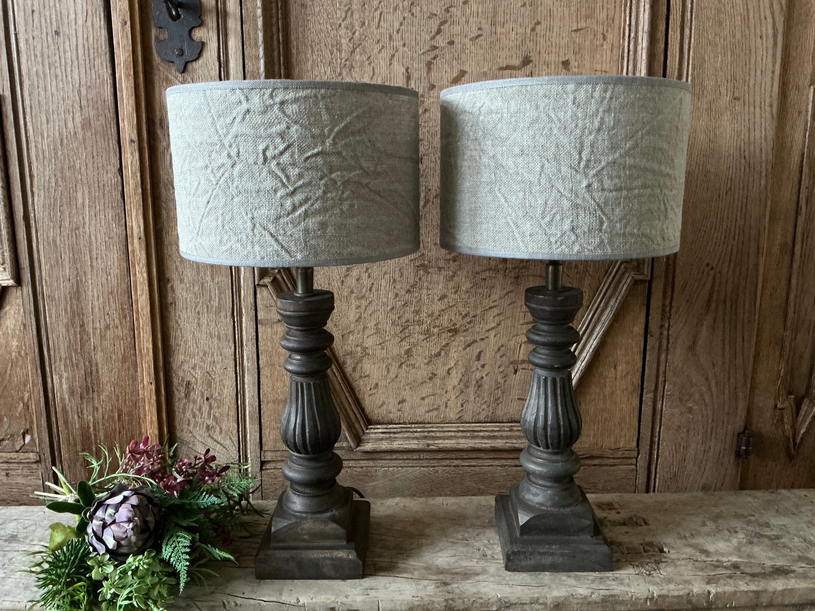 MIEUW set tafellampen houten lampenvoet shabby lampenkappen, Ophalen of Verzenden, Nieuw