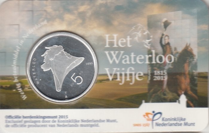 Nederland 5 euro Het Waterloo Vijfje 2015 UNC in coincard, Ophalen of Verzenden, Koningin Beatrix, Euro's, Setje