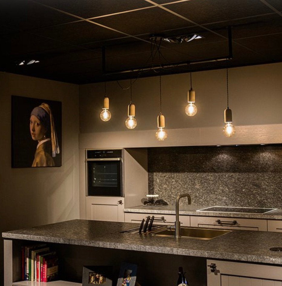 QAZQA Cavoba 5-lichts hanglamp  – zwart/beton, Ophalen, E27 (groot), Zo goed als nieuw, Industrieel