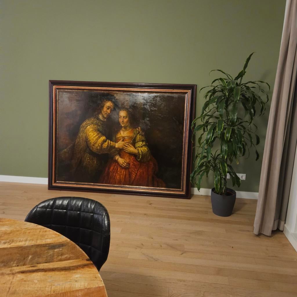 Groot olieverfschilderij "Het Joodse Bruidje" replica, Antiek en Kunst, Kunst | Schilderijen | Klassiek, Ophalen