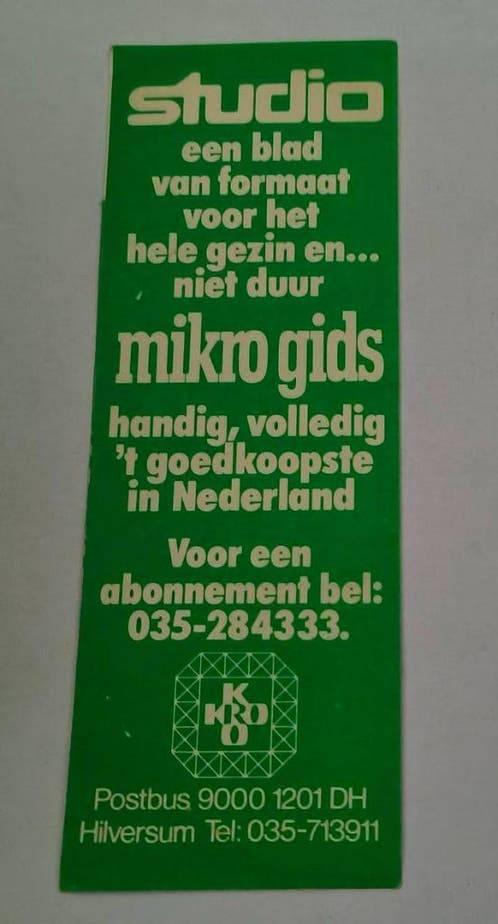Sticker Studio/Micro gids een blad van formaat KRO, Ophalen of Verzenden, Nieuw, Film, Tv of Omroep