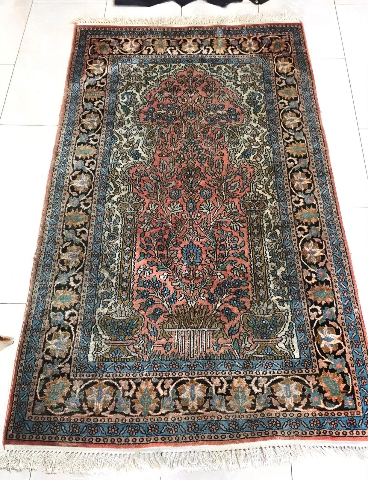 handgeknoopt Perzisch zijde tapijt, 100 tot 150 cm, Zo goed als nieuw, Oosters, Perzisch, Rood